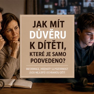 Rodiče se se starostmi dívají na syna s telefonem, který se k nim staví zády