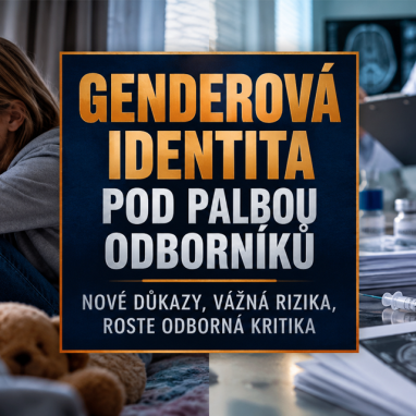 Dětská genderová medicína pod palbou odborníků Publicistický vizuál zachycující dospívající dítě a zdravotnické prostředí. Upozorňuje na odbornou diskusi o genderové medicíně, zdravotních rizicích a odpovědnosti za léčbu nezletilých.