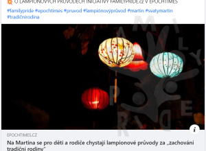 O lampionových průvodech iniciativy Family Pride napsali v Epoch Times ČR