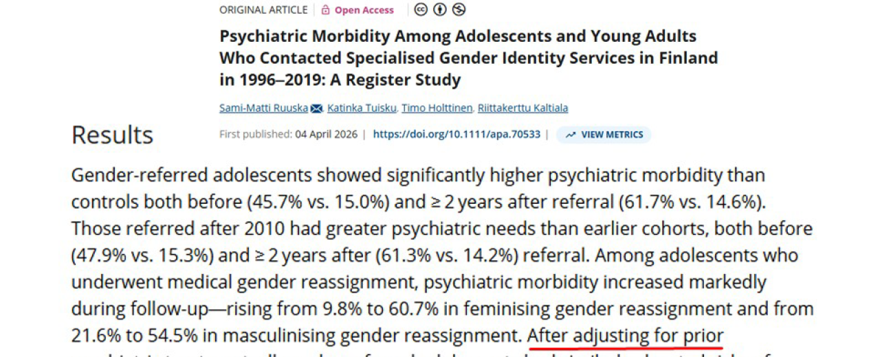 Debata o takzvané genderově afirmativní péči se v posledních letech vedla velmi emotivně Medicínská intervence podle autorů nevedla k vymizení těchto psychických obtíží